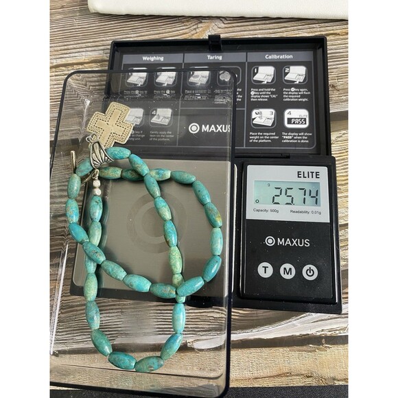 VTG Genuine Turquoise Sterling Cross  Native American Southwestern 18” Necklace - Picture 7 of 11